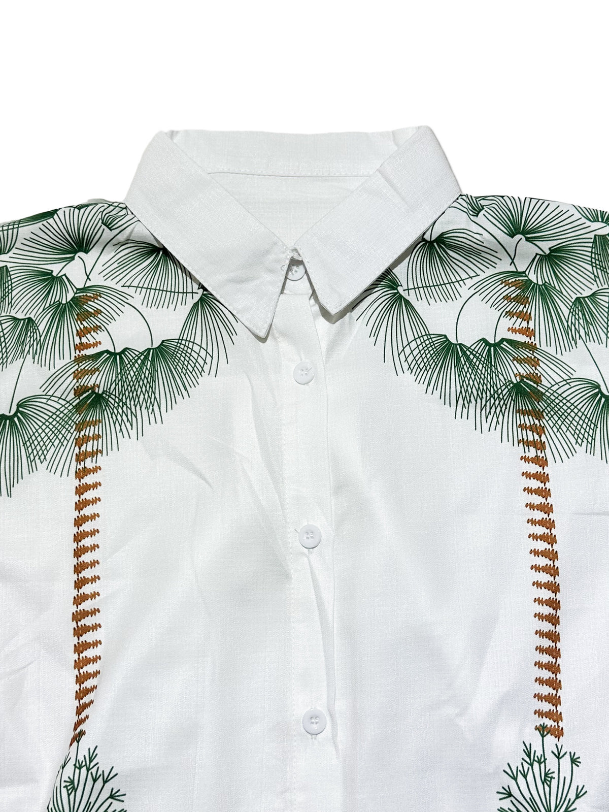Palm Print Shirt And Wide Leg Trouser Set - White - 1