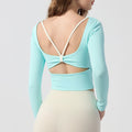Square Neck Twist Back Cropped Long Sleeve Yoga Top