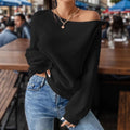 Relaxed Off Shoulder Ribbed Knit Sweater - Black