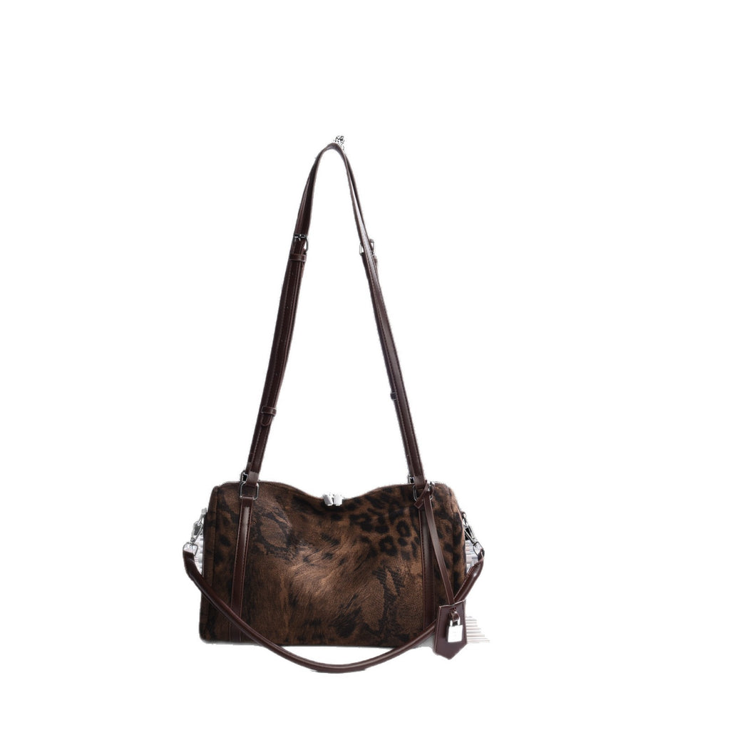 Faux Suede Boston Bag with Padlock Charm