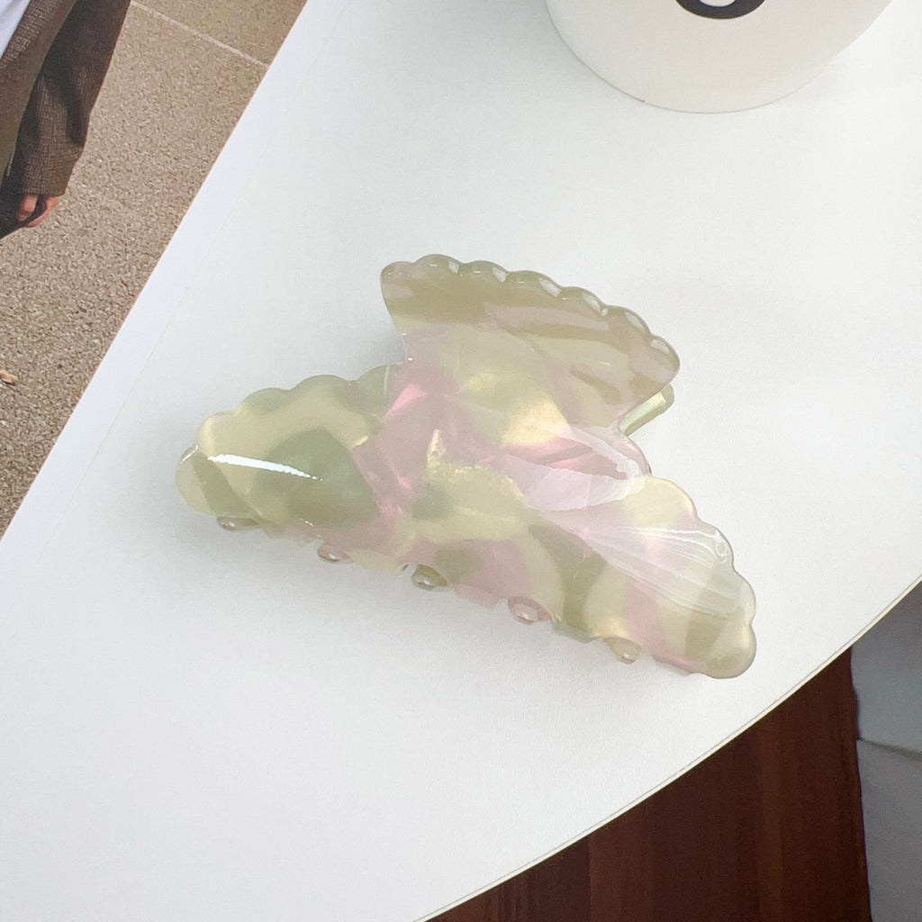 Ruffled Petal Edge Claw Hair Clip - Grass_Green