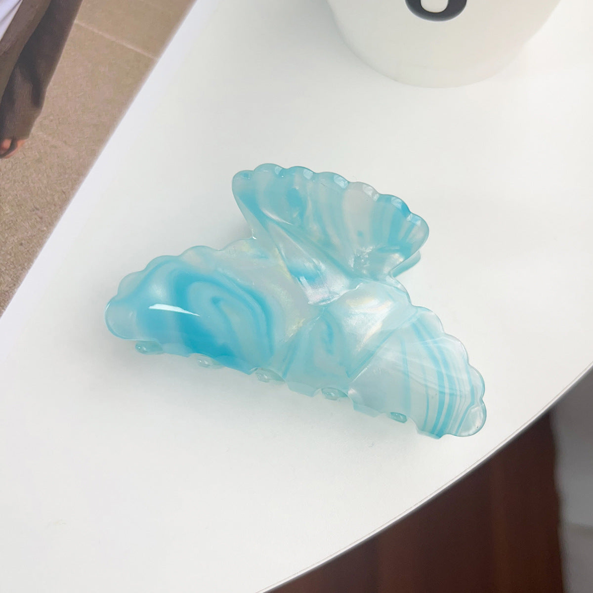 Ruffled Petal Edge Claw Hair Clip - Sea_Blue