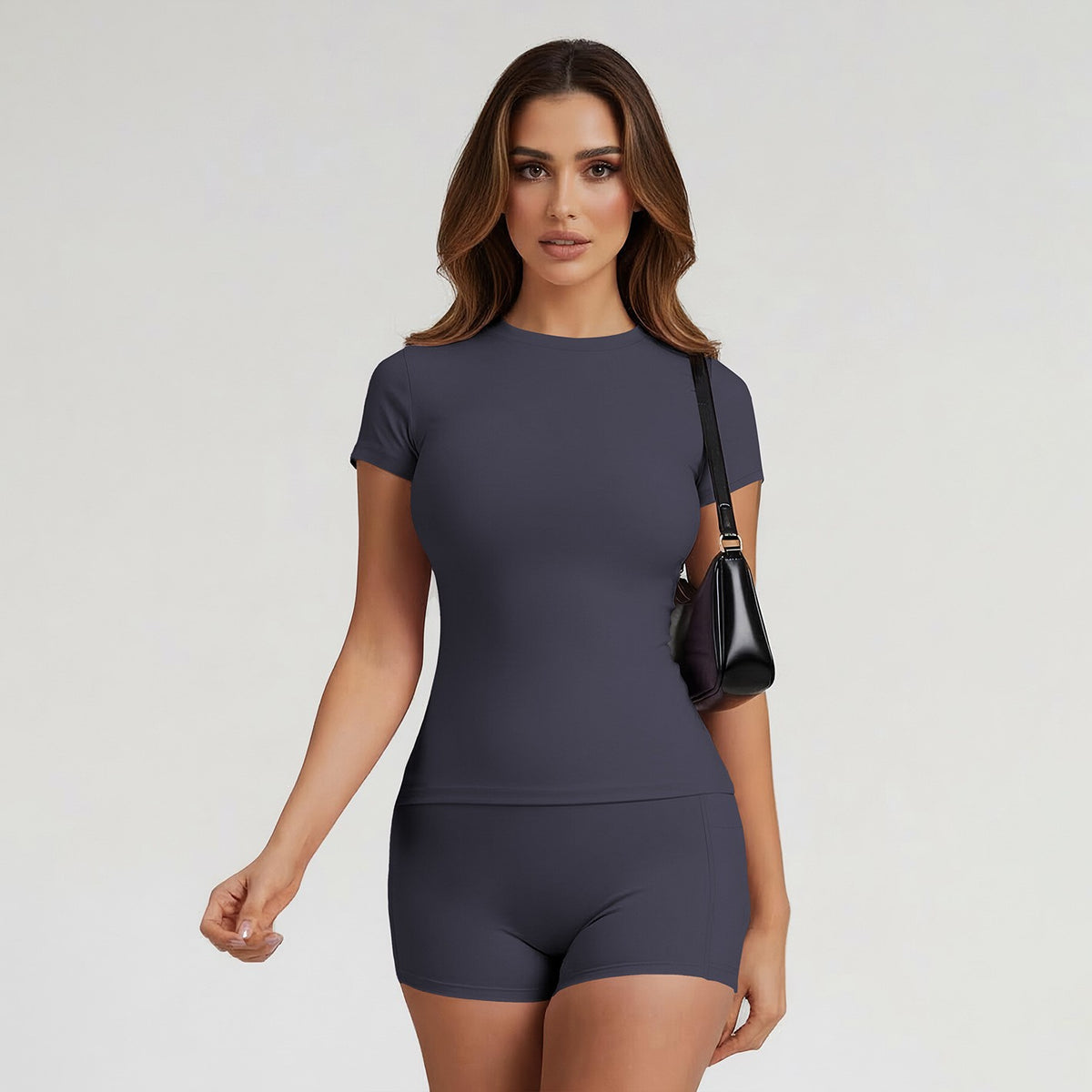 Brushed Fitted Tee and Pocket Shorts Workout Set