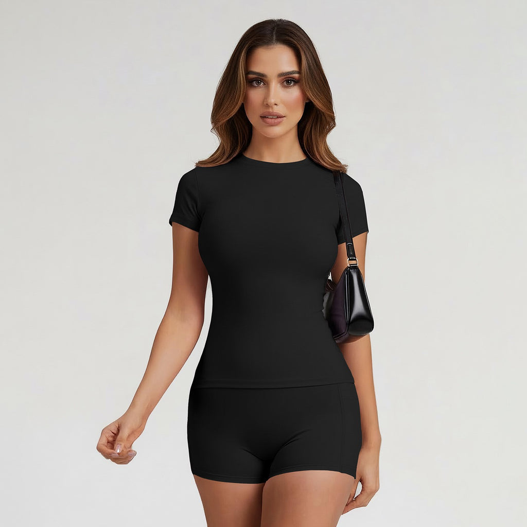 Brushed Fitted Tee and Pocket Shorts Workout Set