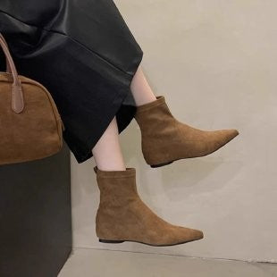 Pointed Toe Faux Suede Flat Ankle Boots