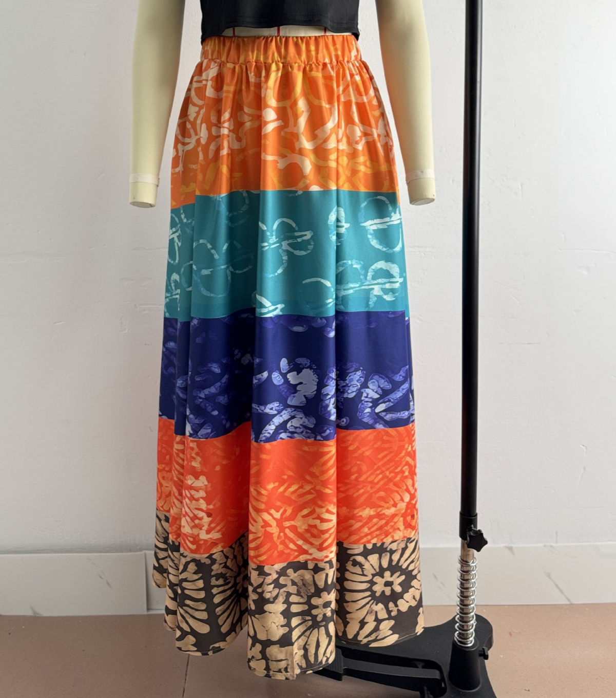 Batik Stripe Maxi Skirt With Elastic Waist - Colorful - 1