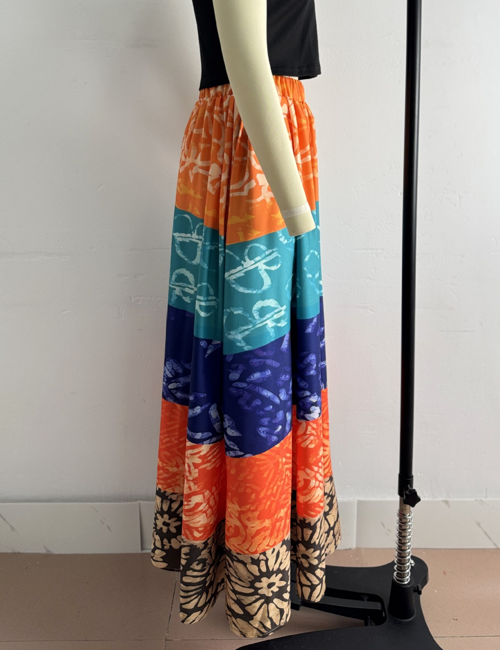 Batik Stripe Maxi Skirt With Elastic Waist - Colorful - 3