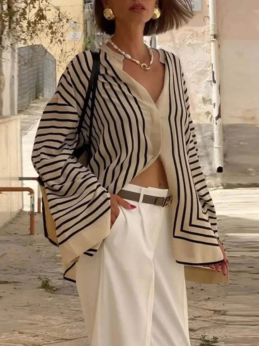 Directional Stripe Relaxed Button Shirt - Style_02