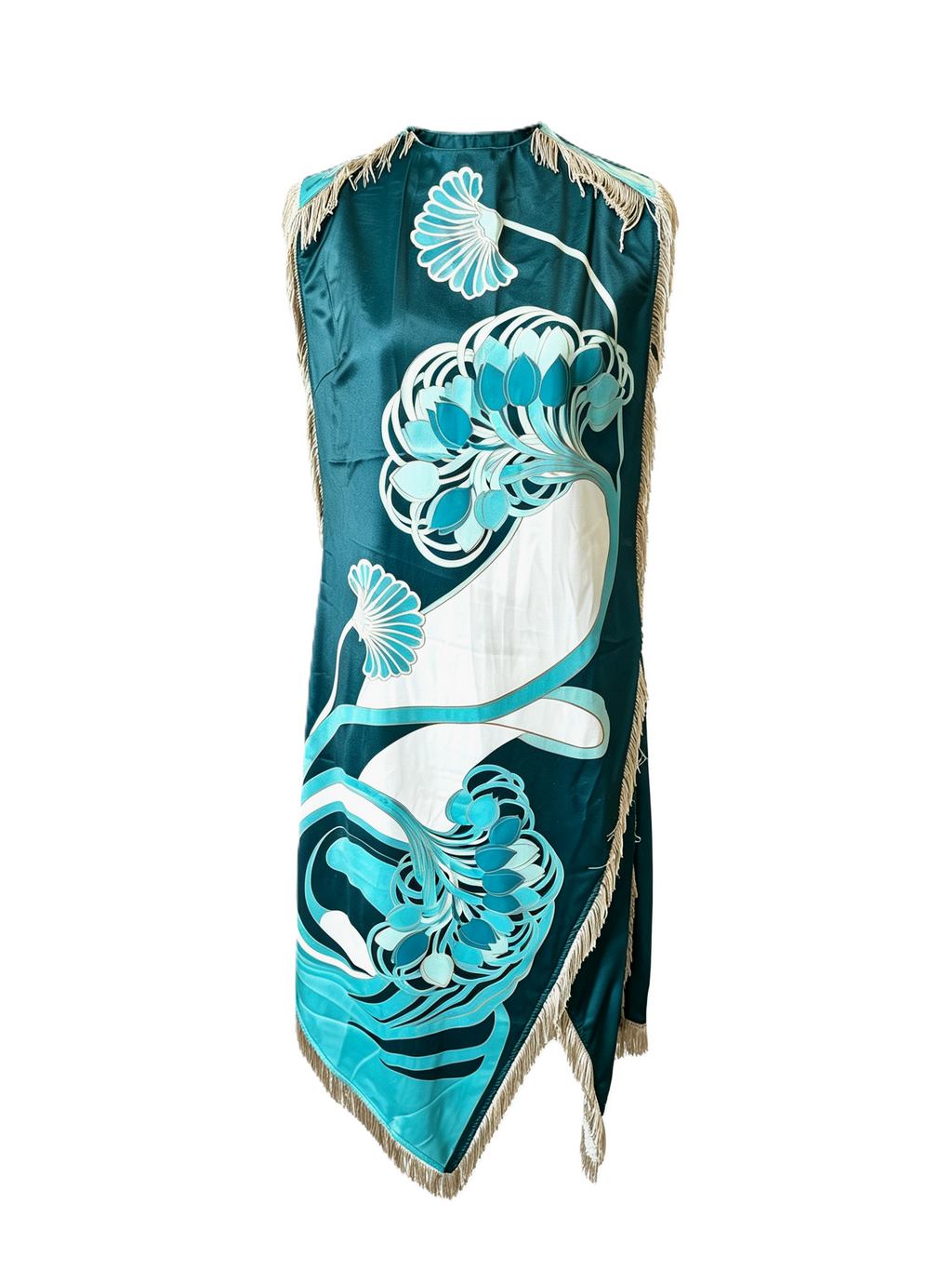 Scarf Print Sleeveless Handkerchief Hem Midi Dress - Green - 1