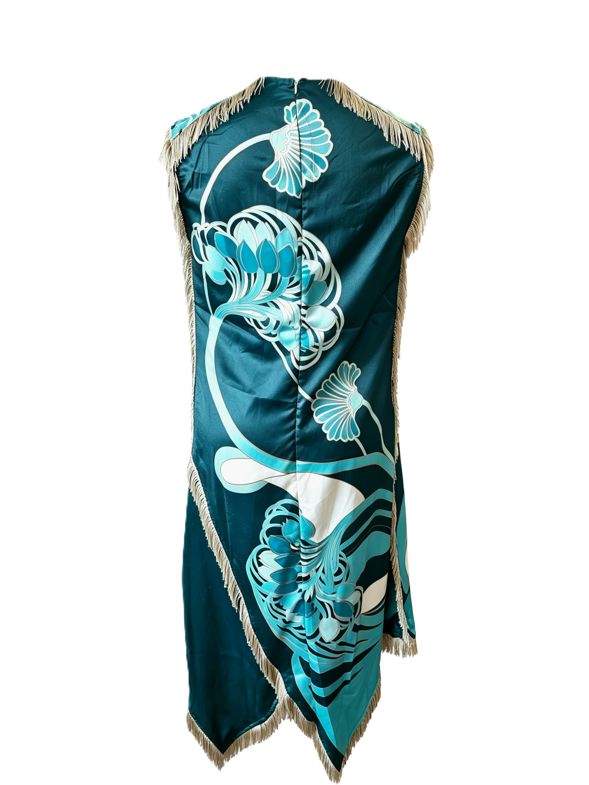 Scarf Print Sleeveless Handkerchief Hem Midi Dress - Green - 2