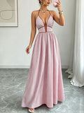 Pinstripe Maxi Dress With Strappy Open Back - Pink