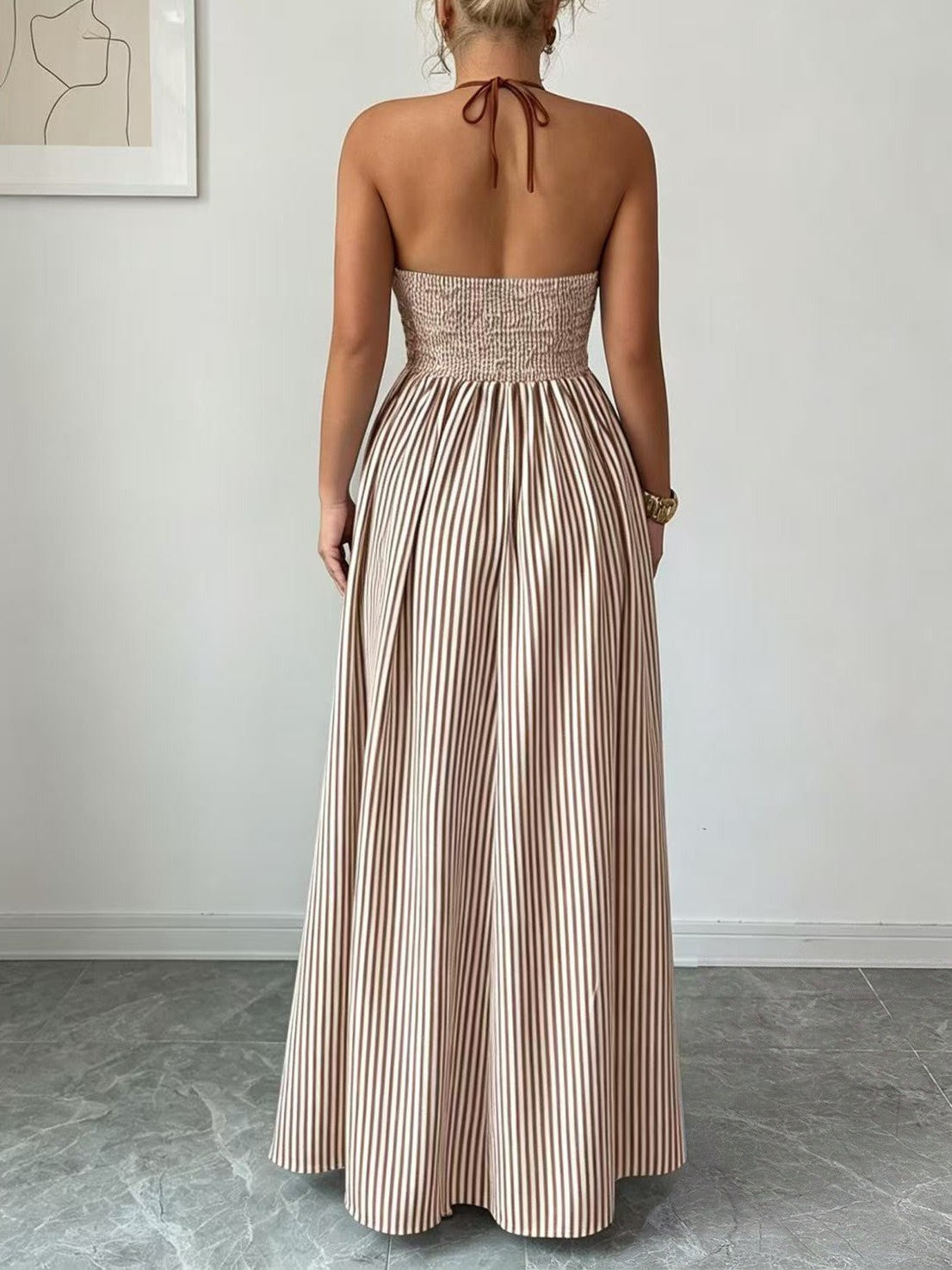 Pinstripe Maxi Dress With Strappy Open Back - view 2