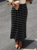 Polka Dot Skirt With Elastic High Waist - Black