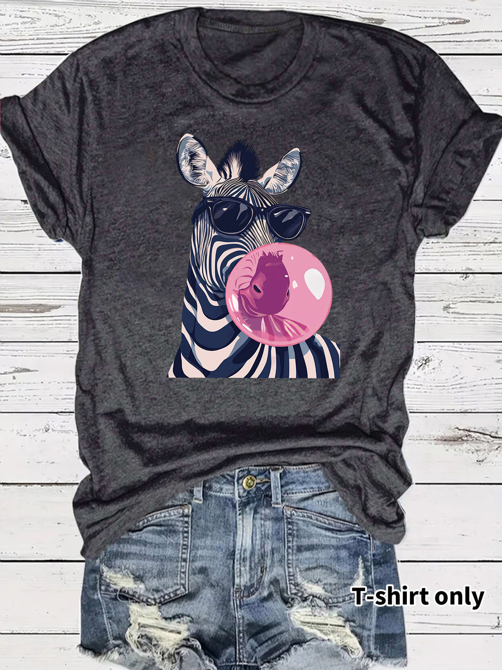 Sunglasses Zebra Bubble Gum Graphic Tee - DarkGrey