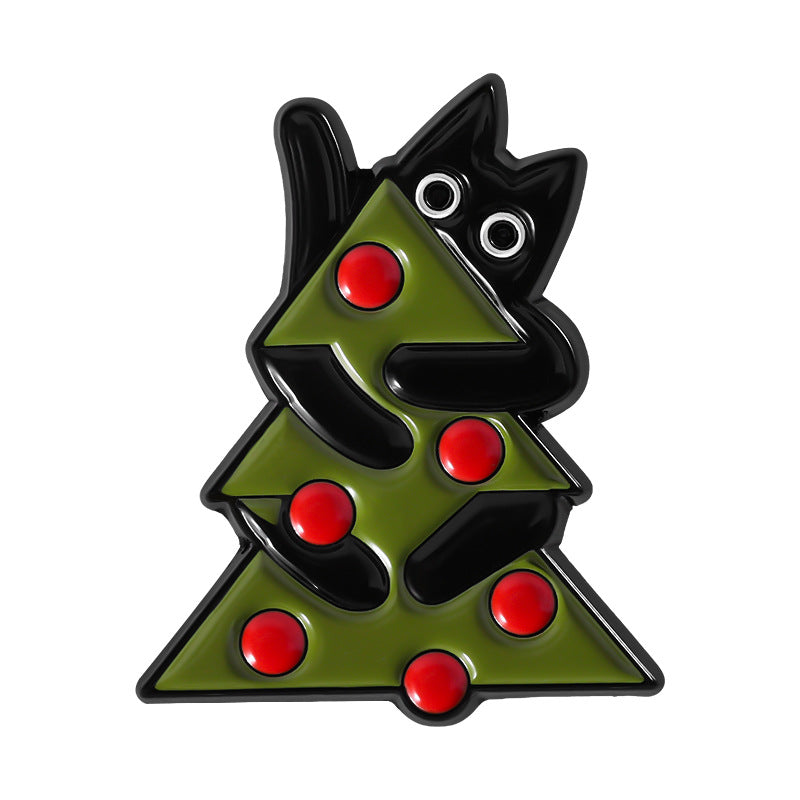 Whimsical Cat Christmas Enamel Brooch Pin - C2