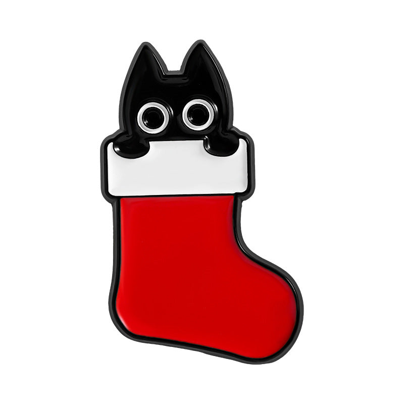 Whimsical Cat Christmas Enamel Brooch Pin - C4