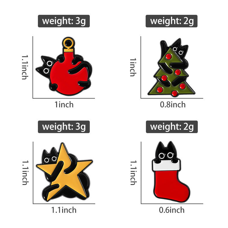 Whimsical Cat Christmas Enamel Brooch Pin - view 3