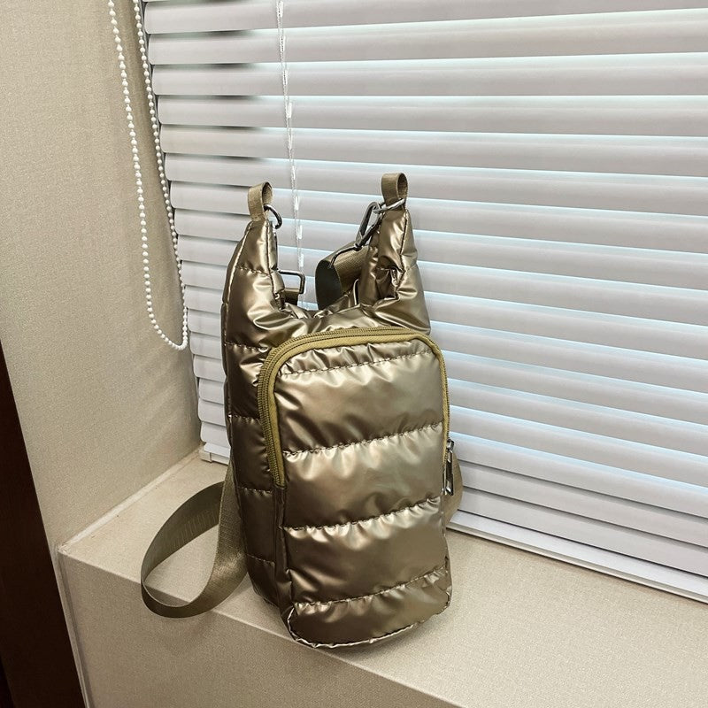 Quilted Puffer Water Bottle Crossbody Bag - Champagne