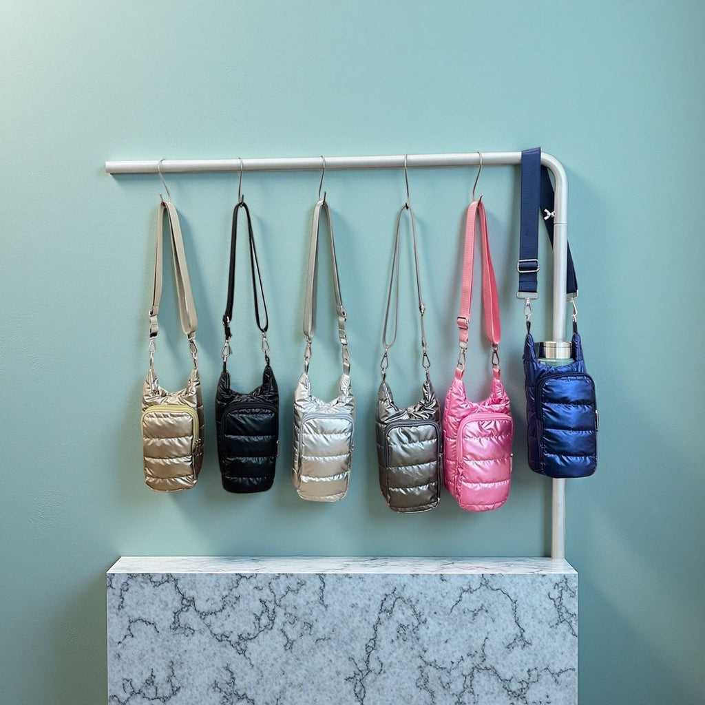 Quilted Puffer Water Bottle Crossbody Bag