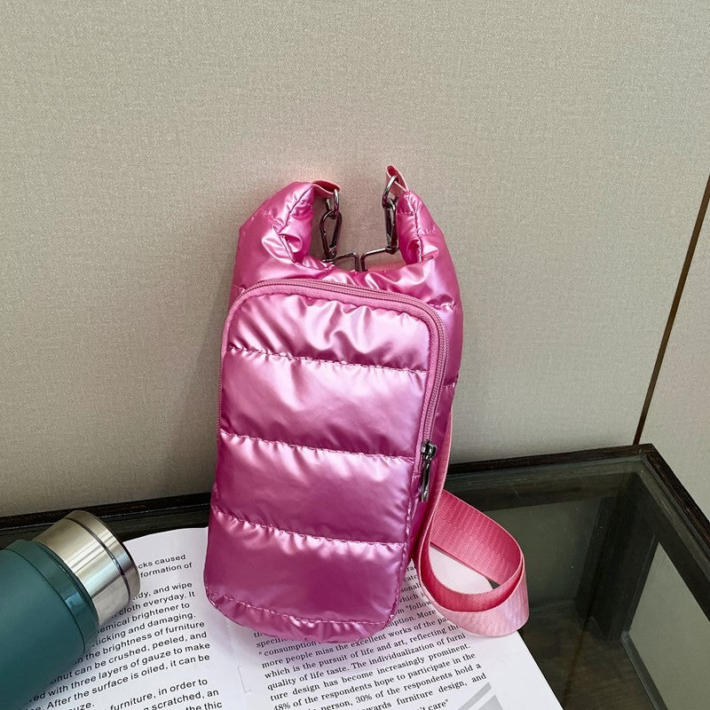 Quilted Puffer Water Bottle Crossbody Bag
