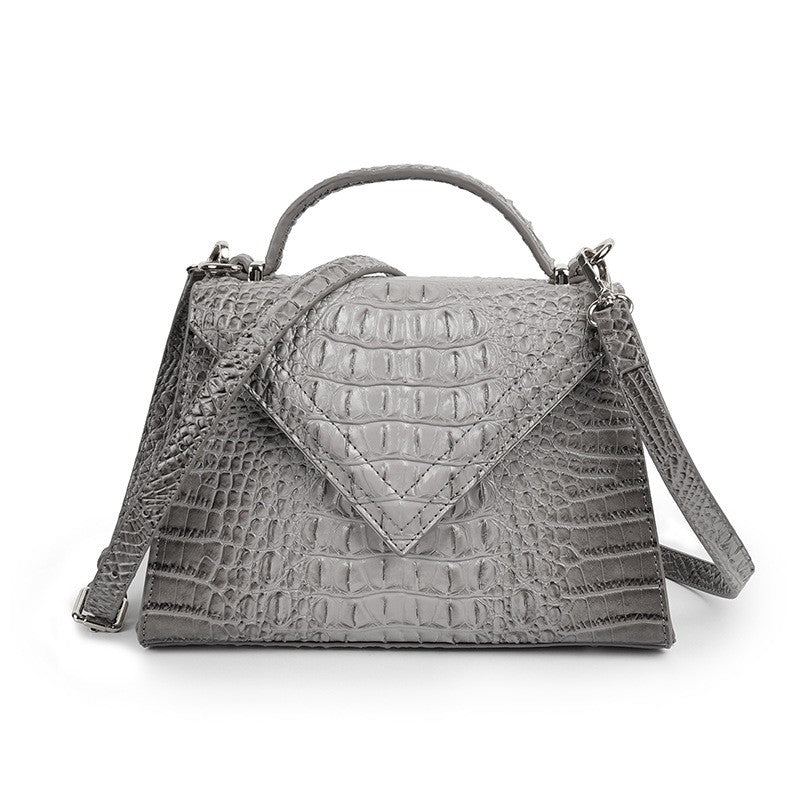 Croc Embossed Top Handle Bag with Crossbody Strap - Gray