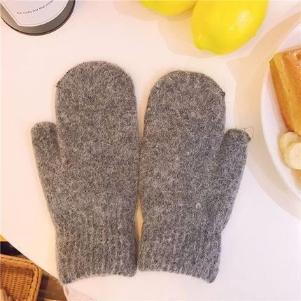 Fluffy Wool Blend Mitten Gloves - DarkGray