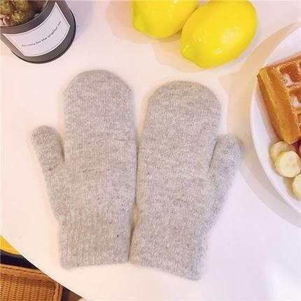 Fluffy Wool Blend Mitten Gloves - Gray