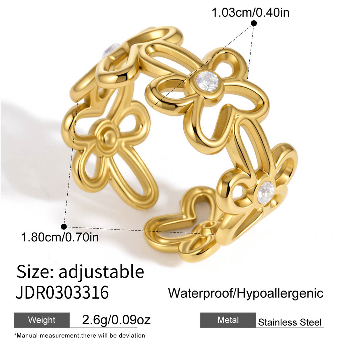 Openwork Daisy Flower Adjustable Ring - Gold