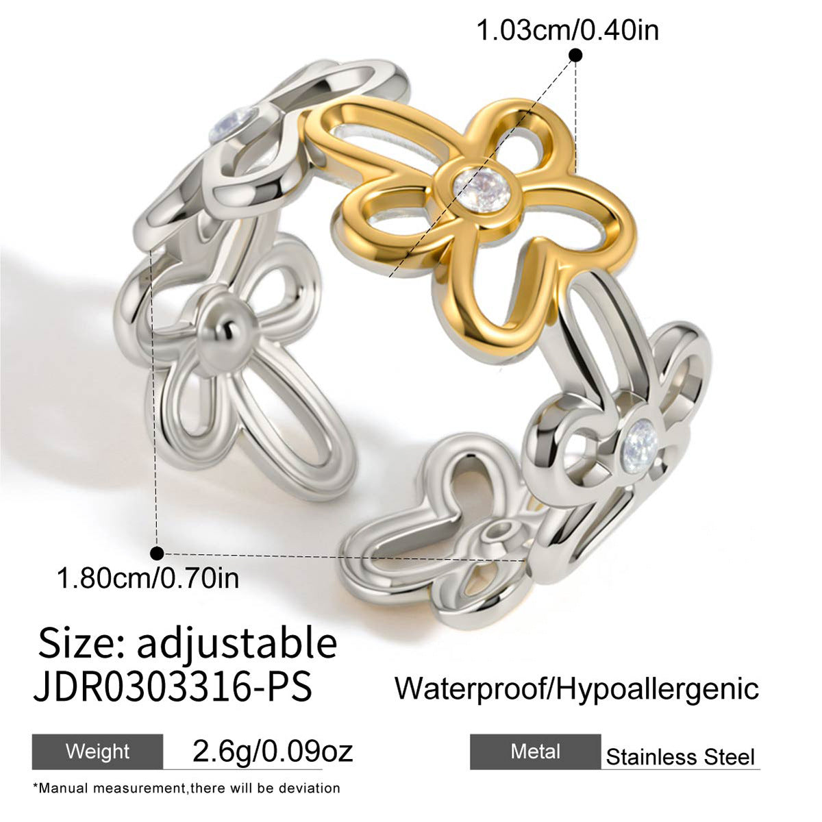 Openwork Daisy Flower Adjustable Ring - Silvery - 1