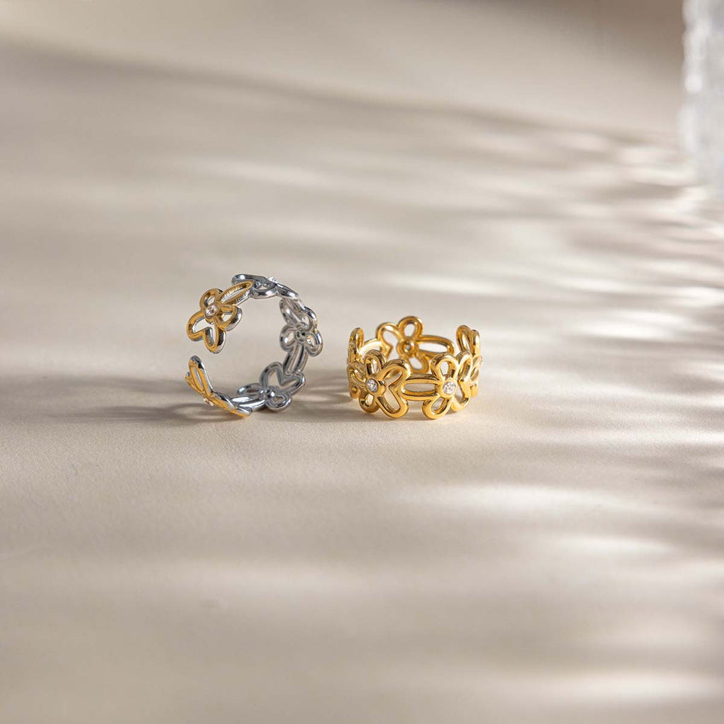 Openwork Daisy Flower Adjustable Ring - Silvery - 2