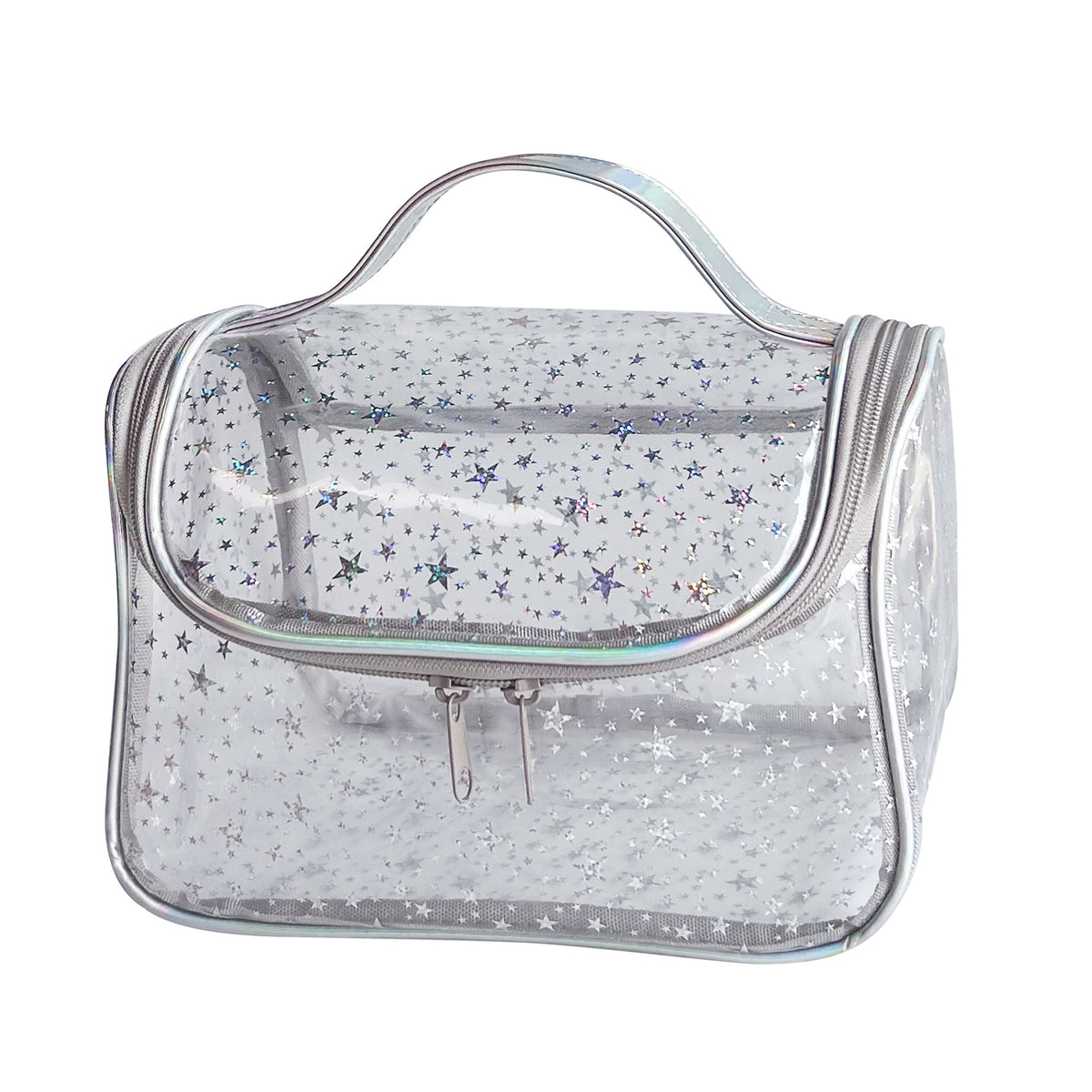 Starry Clear PVC Travel Makeup Bag with Handle - Grey