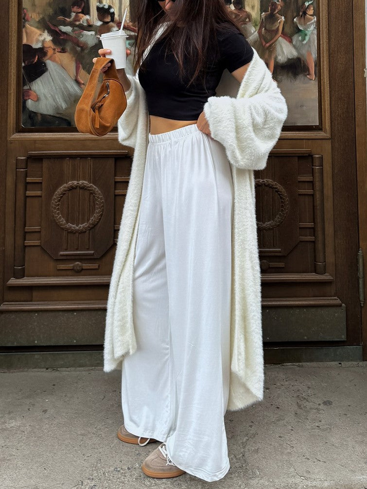 Fuzzy Knit Belted Duster Cardigan - White - 10
