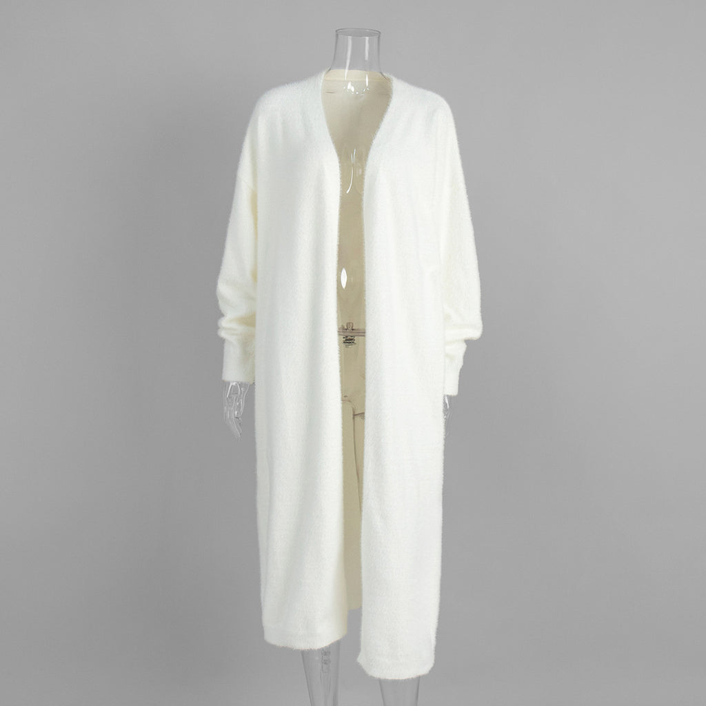 Fuzzy Knit Belted Duster Cardigan - White - 2