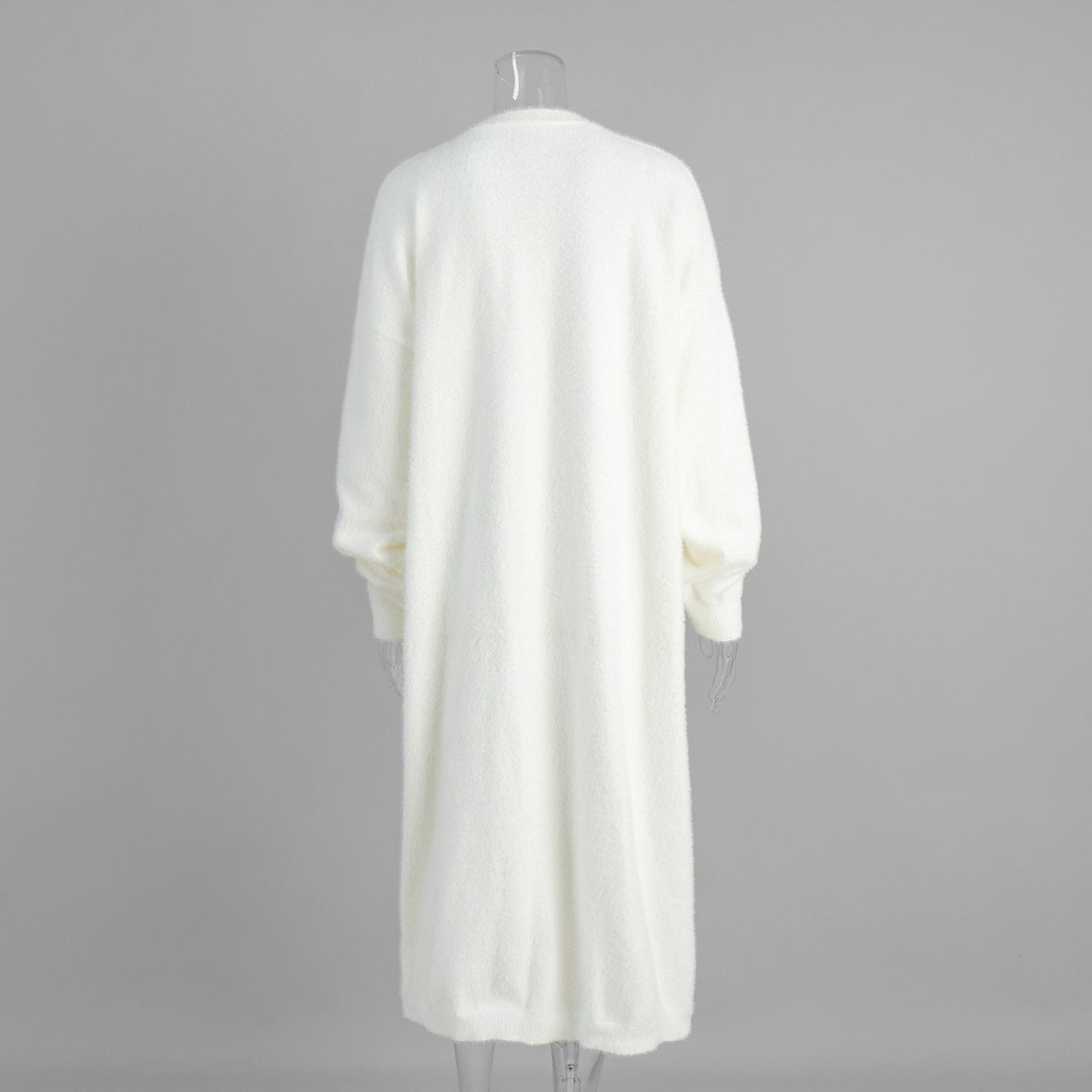 Fuzzy Knit Belted Duster Cardigan - White - 3