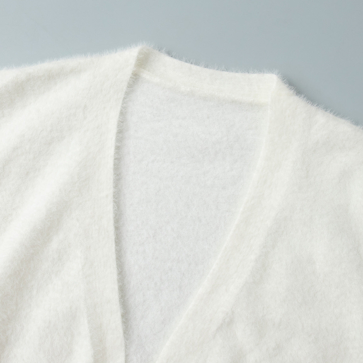 Fuzzy Knit Belted Duster Cardigan - White - 6