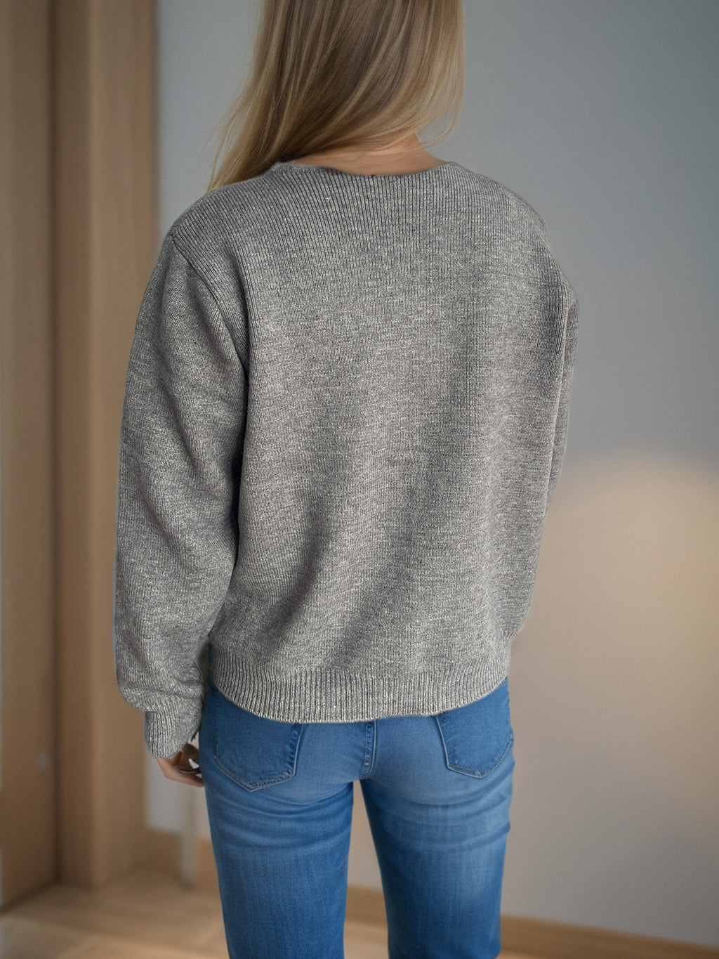 Colourful Button Round Neck Cardigan - Grey - 6