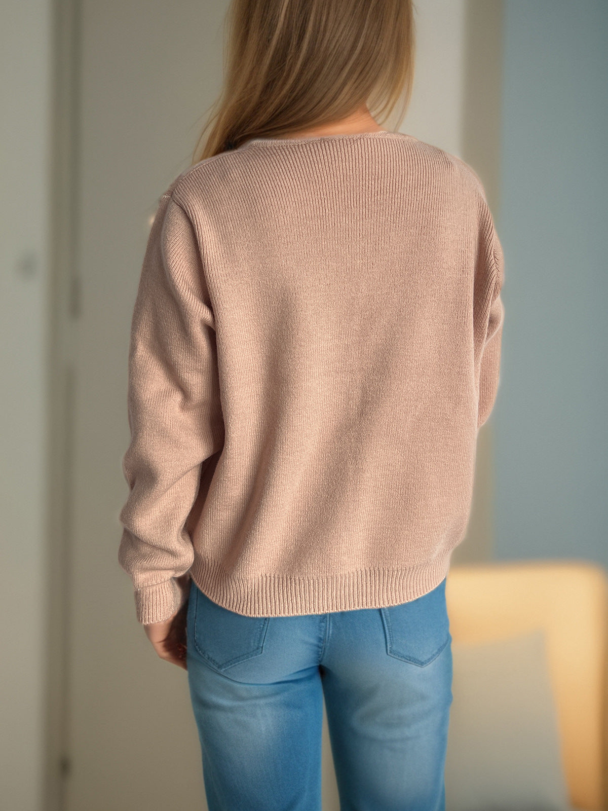 Colourful Button Round Neck Cardigan - Pink - 6
