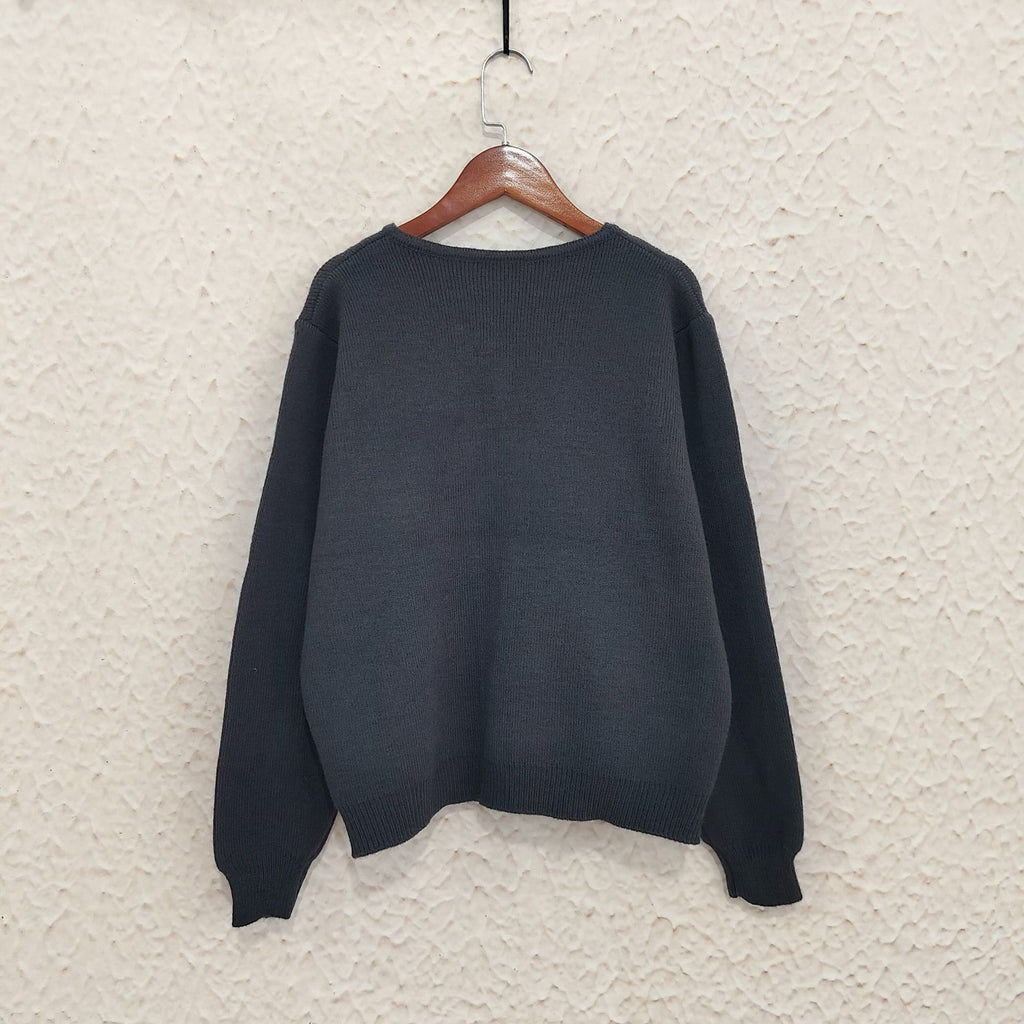 Colourful Button Round Neck Cardigan - charcoal - 1