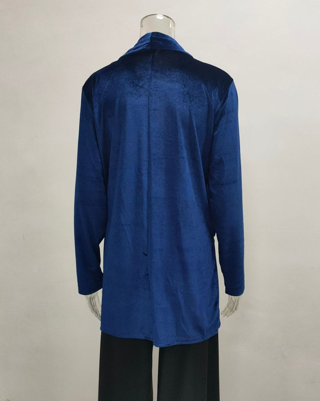Draped Lapel Velvet Open Front Jacket - NavyBlue - 1