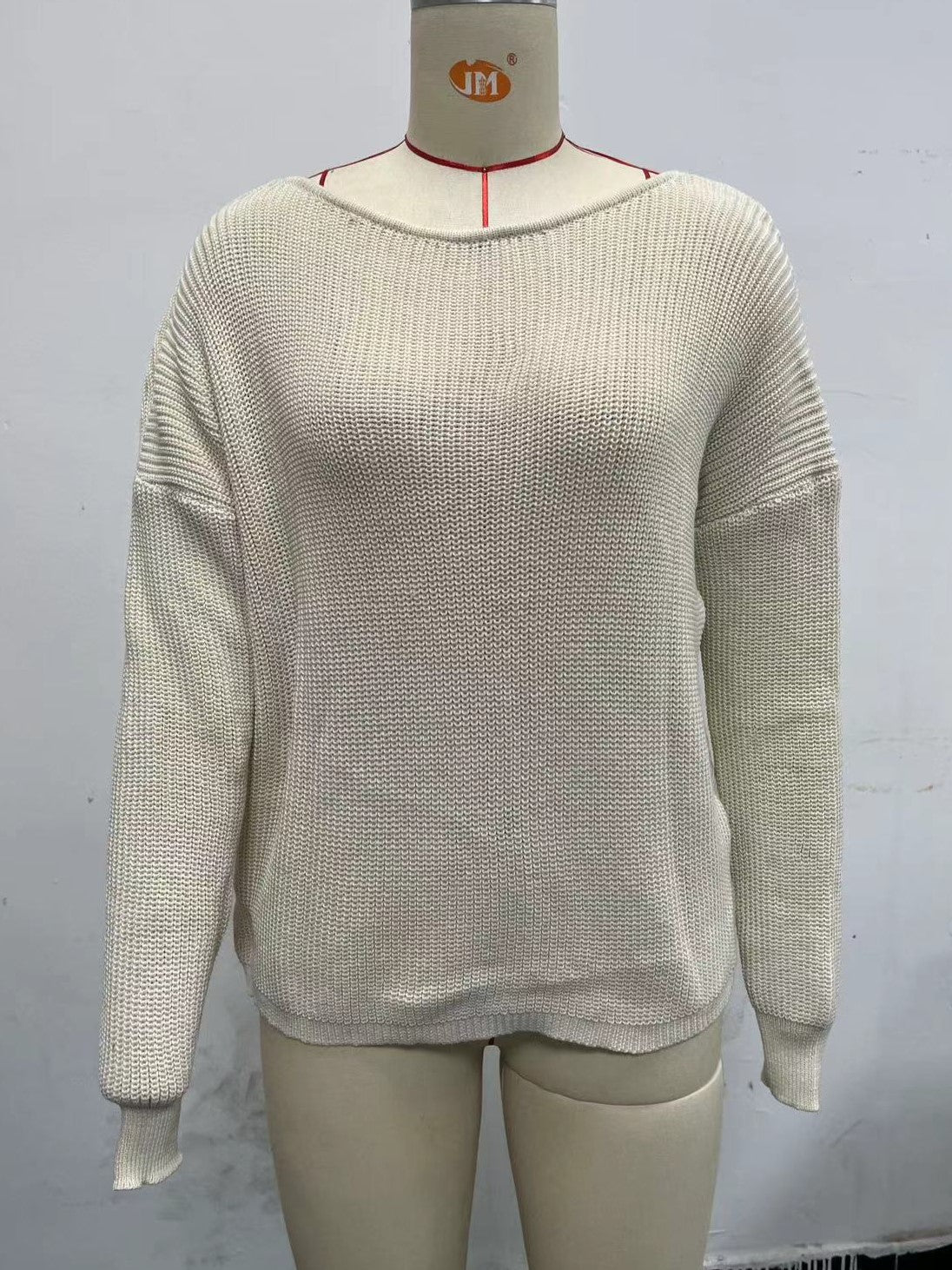 Open Twist Back Ribbed Batwing Sweater - Apricot