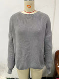 Open Twist Back Ribbed Batwing Sweater - Grey