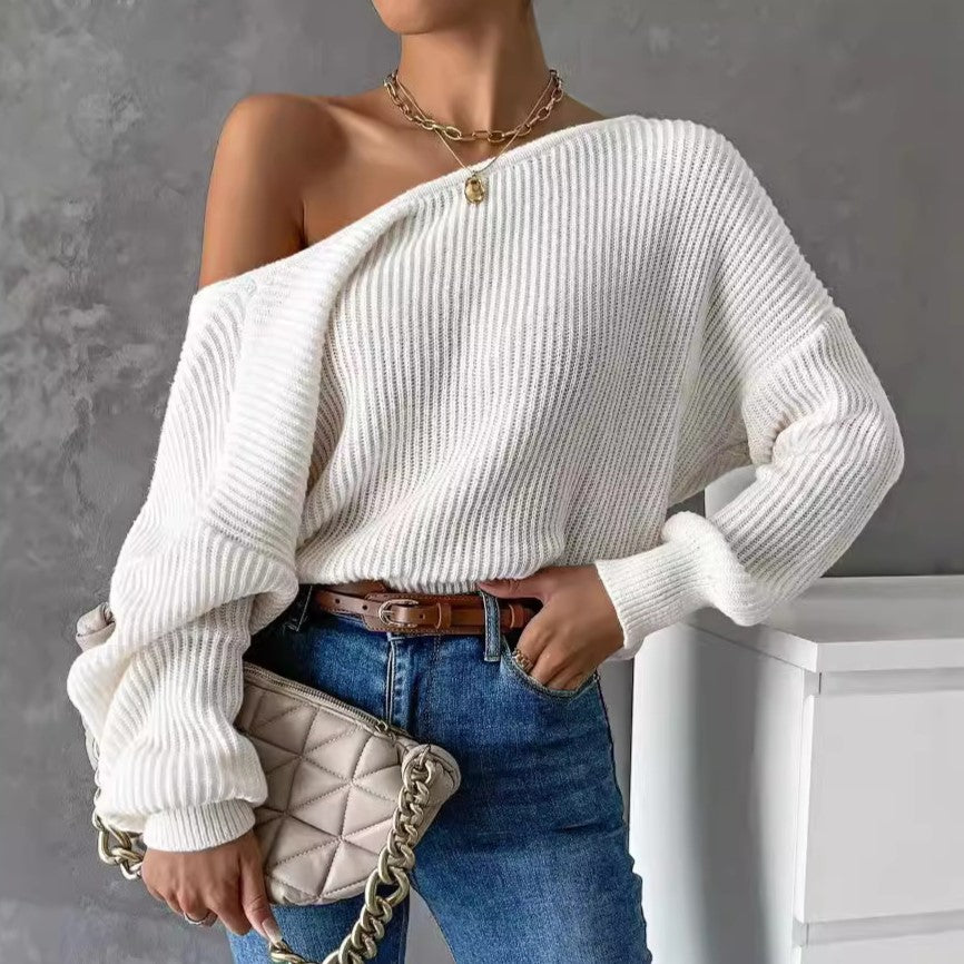 Open Twist Back Ribbed Batwing Sweater - White - 1