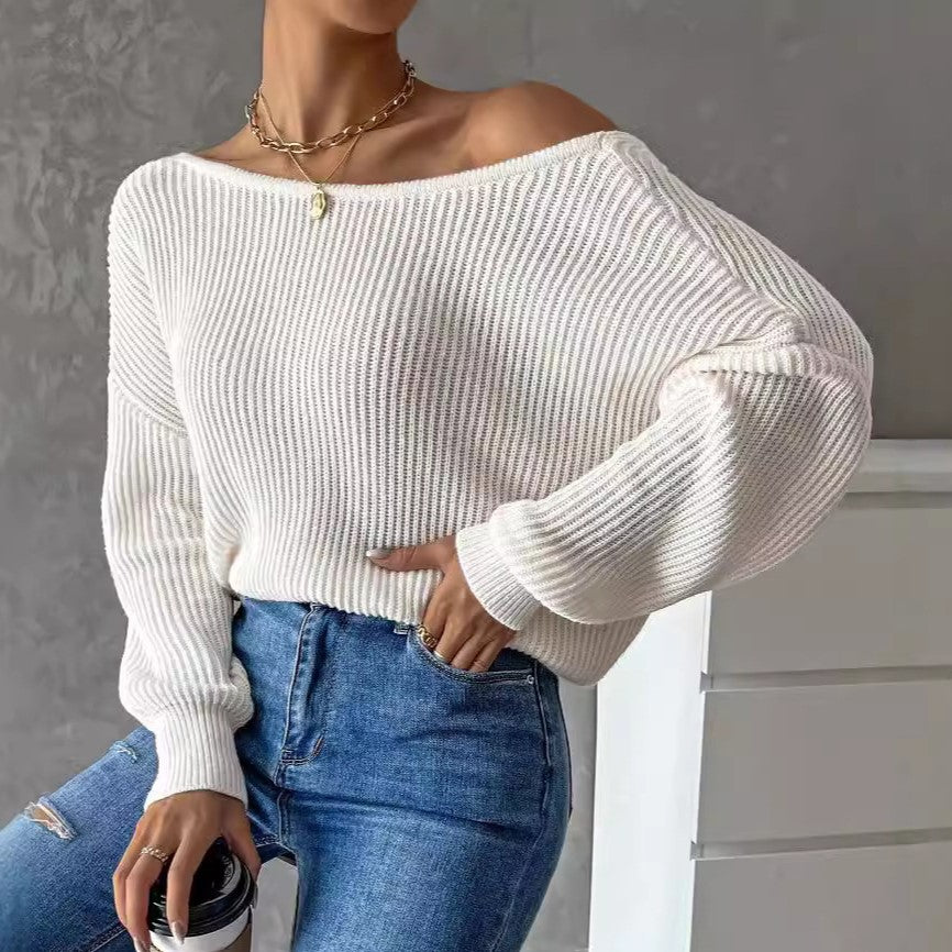 Open Twist Back Ribbed Batwing Sweater - White - 3