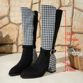 Houndstooth Suede Buckle Knee High Boots - Houndstooth