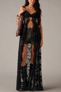 Boho Open-Back Lace Corset Maxi Cami - Black