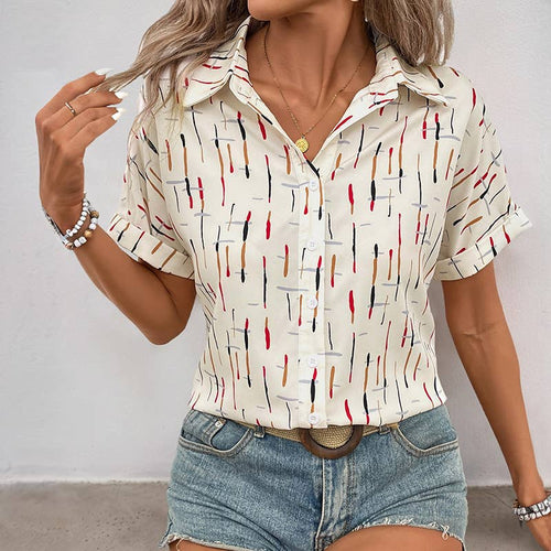 Abstract Brushstroke Print Collared Shirt Top