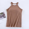 Ribbed Halter Neck Built-In Bra Tank - coca