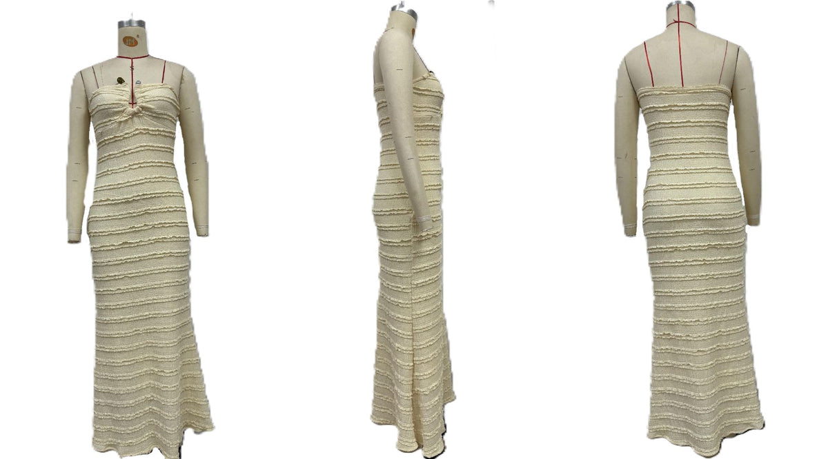 Strapless Ruffle Textured Bodycon Maxi Dress - Yellow