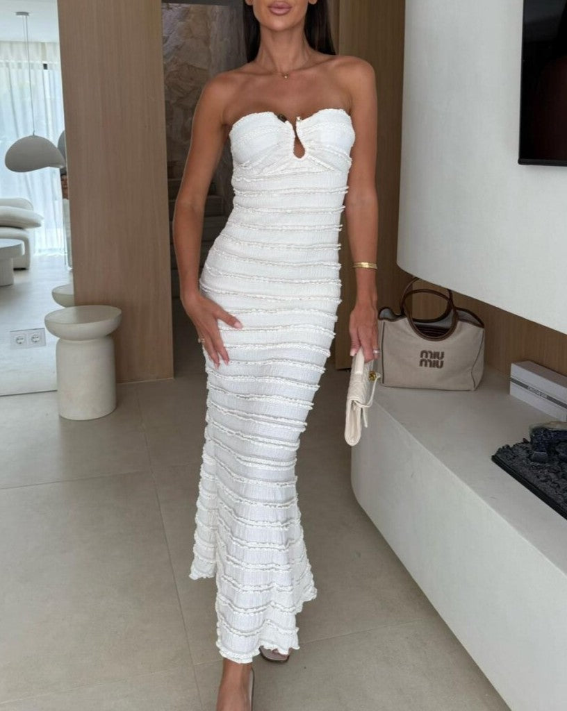 Strapless Ruffle Textured Bodycon Maxi Dress - view 1