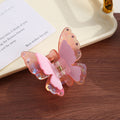 Layered Butterfly Rhinestone Hair Clip - Pink